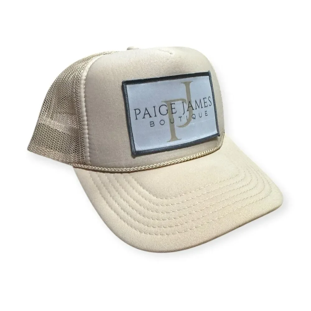 Paige James Boutique Trucker Hat Beige Mesh Back Cap‎ Adjustable